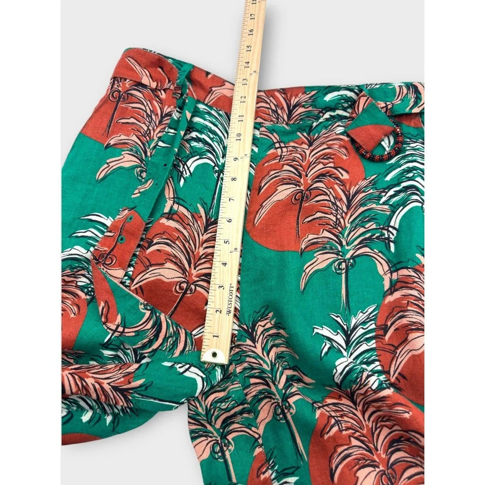 Nicole Miller Linen Pants Tropical Print Wide Leg Belted Large Resort Vacation - Picture 9 of 13